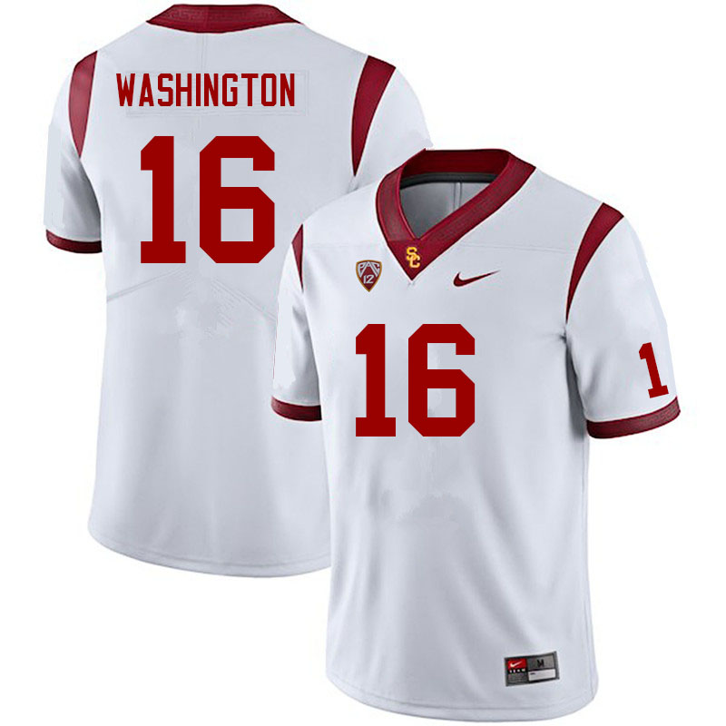 Men #16 Tahj Washington USC Trojans College Football Jerseys Sale-White